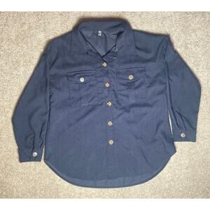 Beyove Large Mens Button Up Collared Blue Long Sleeve Corduroy Shirt Polyester